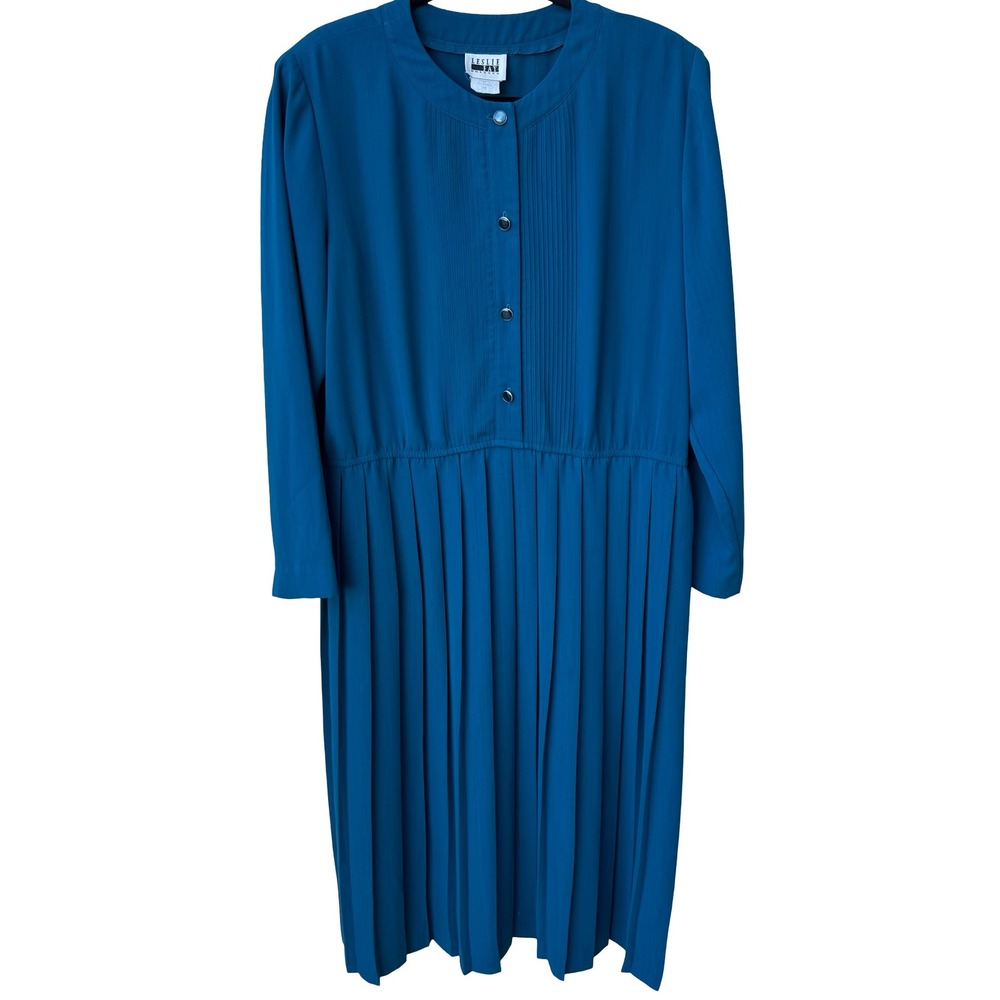 Leslie Fay Vintage 80s Pleated Midi Dress Pintuck Secretary Librarian Womens 14